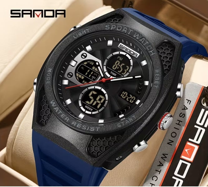 Luxury SANDA Digital Watch, Chronograph, Water Proof, With Box