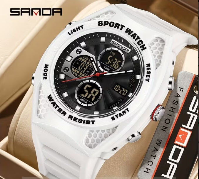 Luxury SANDA Digital Watch, Chronograph, Water Proof, With Box