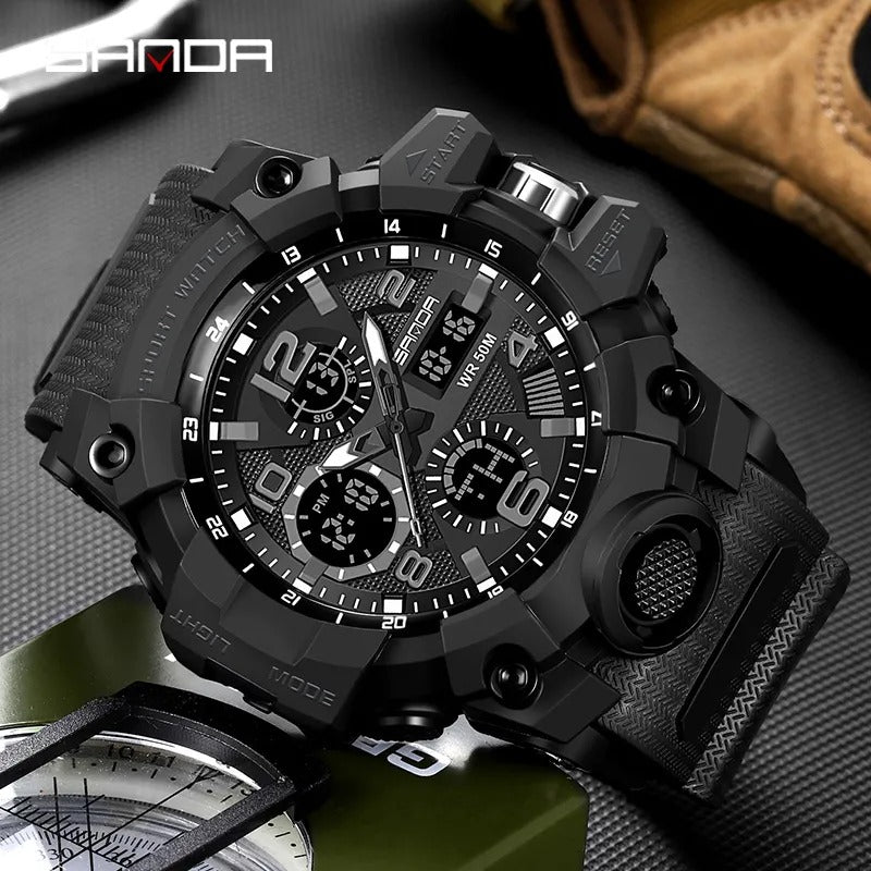 Luxury SANDA Digital Watch, Chronograph, Water Proof, With Box